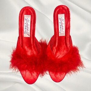 Vintage Frederick’s of Hollywood Red Satin Maribou Heels✨ | Size 6 | Glam Shoes